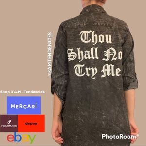 Thrill Jeans Washed Black Distressed Cuffed Thou Shall Not Try Me Baddie Flannel